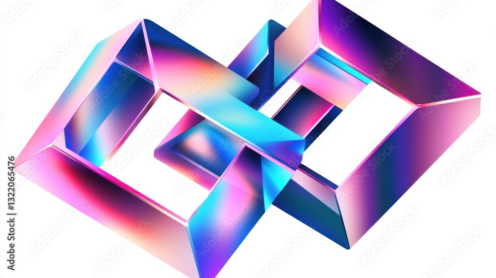 Interlocking iridescent cubes, abstract 3D design. Interlocking iridescent cubes, abstract 3D design.