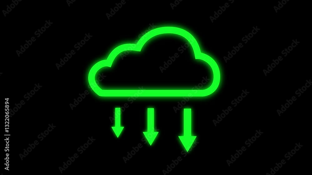 Neon cloud icon ,glowing cloud and down arrow animation on isolated. Cloud computing glowing neon Downloading icon animation on black background Neon cloud icon ,glowing cloud and down arrow animation on isolated. Cloud computing glowing neon Downloading icon animation on black background