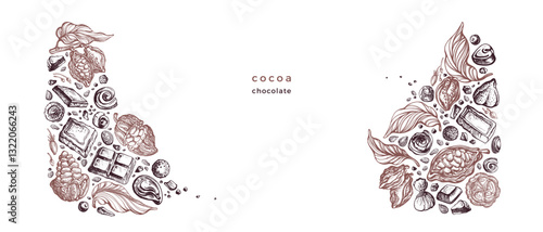 Chocolate, cocoa pod, bean Hand drawn candy Sketch
