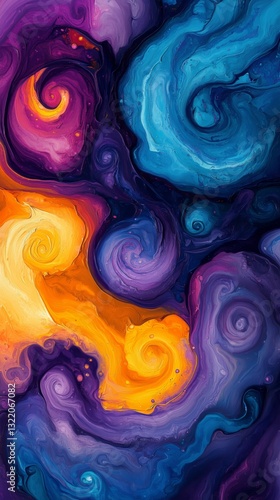 Colorful Abstract Design With Swirling Patterns in Vibrant Hues of Blue, Oran...