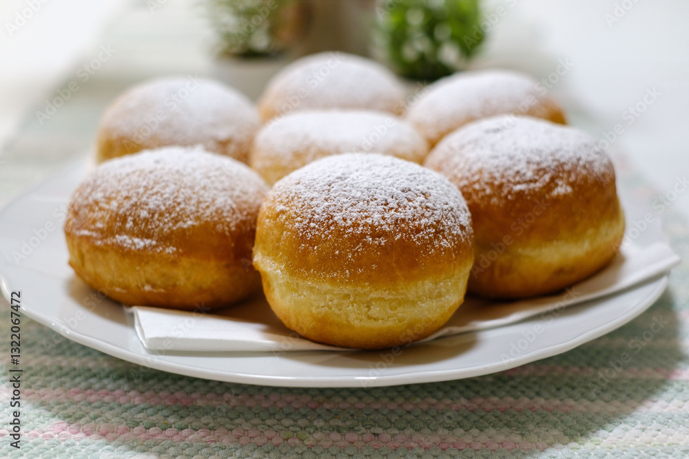 Fresh baked homemade donuts on the table