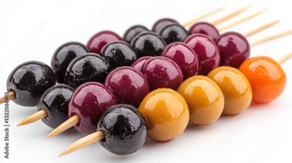 Fresh olives elegantly placed on skewers, set against a clean white background. Olives on skewers artfully presented against a crisp white background for a fresh look. Fresh olives elegantly placed on skewers, set against a clean white background. Olives on skewers artfully presented against a crisp white background for a fresh look.