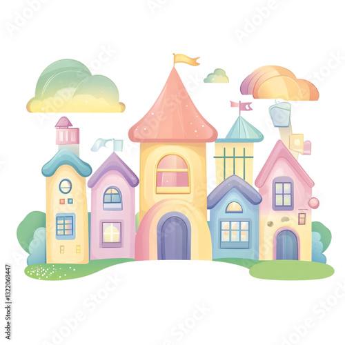 Pastel Dreamland houses fairytale village sweet homes happy place