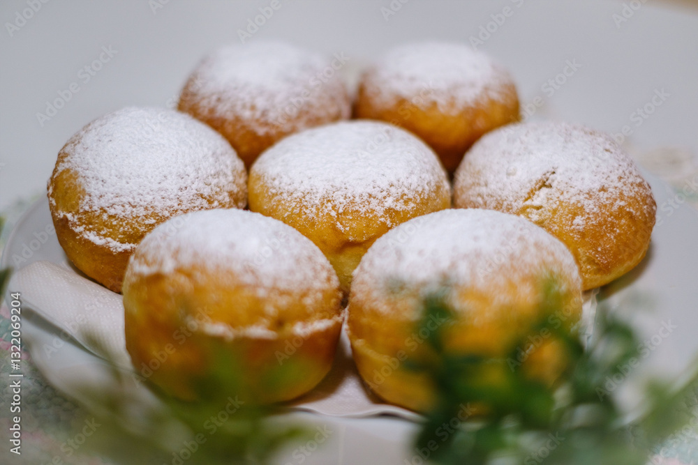 Fresh baked homemade donuts on the table