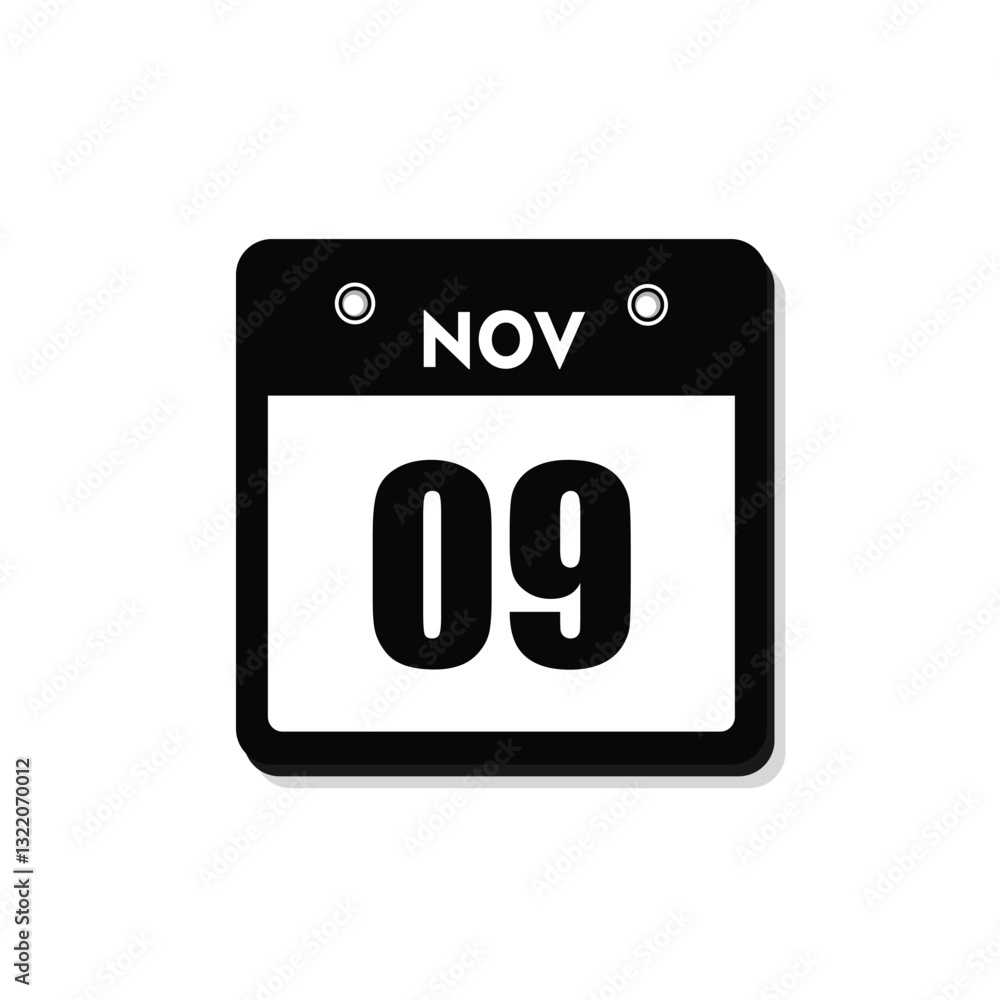 calender icon, 09 november icon with white background calender icon, 09 november icon with white background