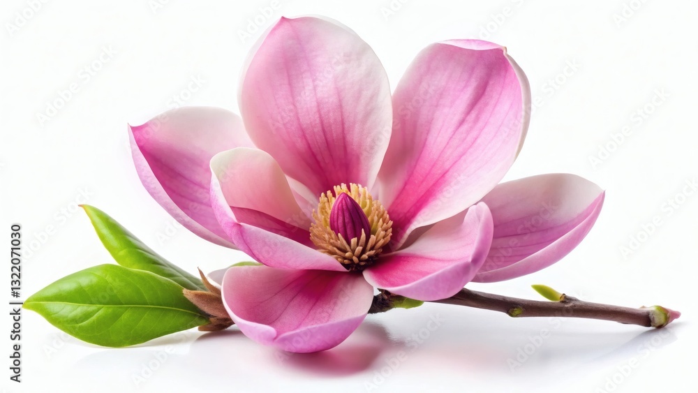 Fototapeta premium Pink Magnolia Blossom with Leaves