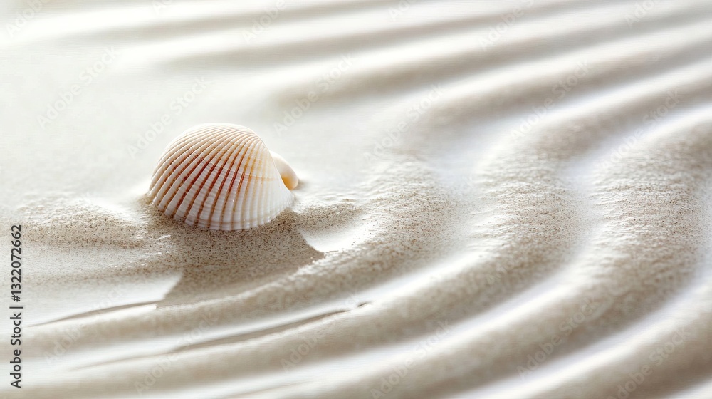 Single white seashell resting on smooth sand with soft ripples, symbolizing purity, longing, and the timeless rhythm of nature. Single white seashell resting on smooth sand with soft ripples, symbolizing purity, longing, and the timeless rhythm of nature.