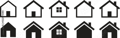 Web home icon set. Home page for apps and websites, house symbol isolated on transparent background. Main page, homepage, webpage, buttons. Vector illustration.