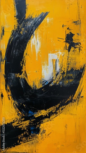 Abstract Silhouette Artwork on Vibrant Yellow Background Showcasing Dynamic B...