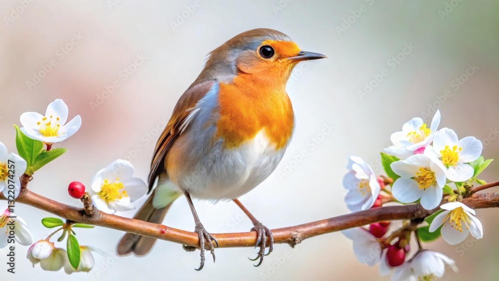 Fototapeta premium Robin Bird on Blossom Branch