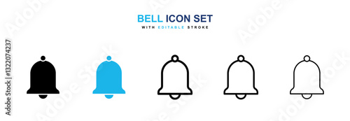 Bell icons vector collection in black and blue colors on white background