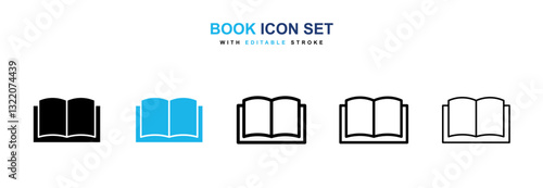 Book icons vector collection in black and blue colors on white background