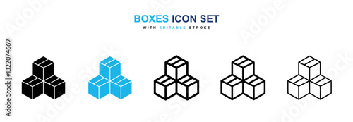 Boxes icons vector collection in black and blue colors on white background