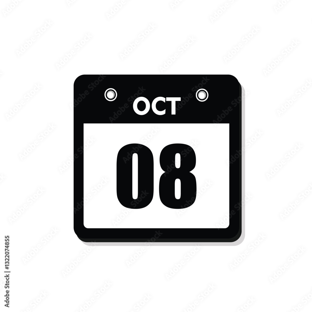 calender icon, 08 october icon with white background calender icon, 08 october icon with white background