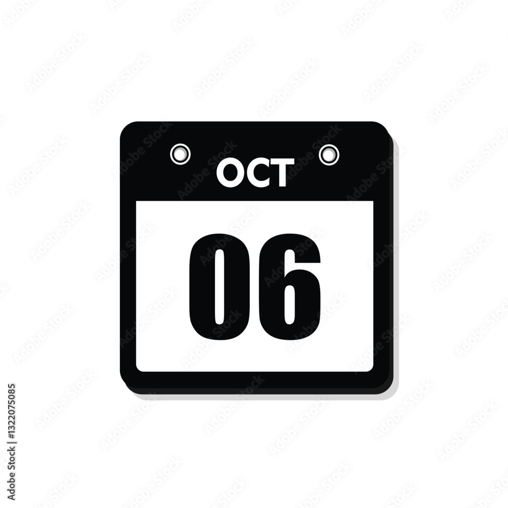 calender icon, 06 october icon with white background calender icon, 06 october icon with white background