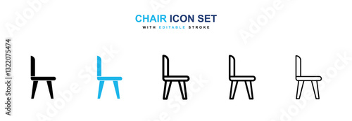 Chair icons vector collection in black and blue colors on white background