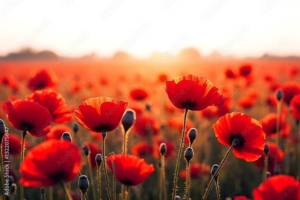 Fototapeta premium Vibrant Red Poppy Field at Sunrise