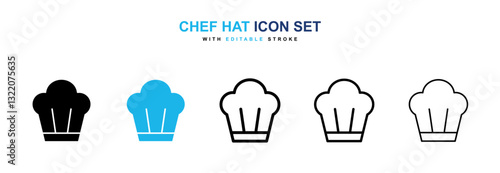 Chef hat icons vector collection in black and blue colors on white background