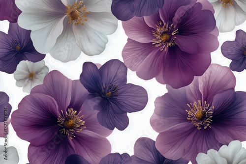 Colorful Floral Pattern With Varying Flowers on a Light Background