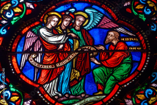 Wallpaper Mural Stained (19th century) glass of Abraham receives a visit from three angels. Torontodigital.ca