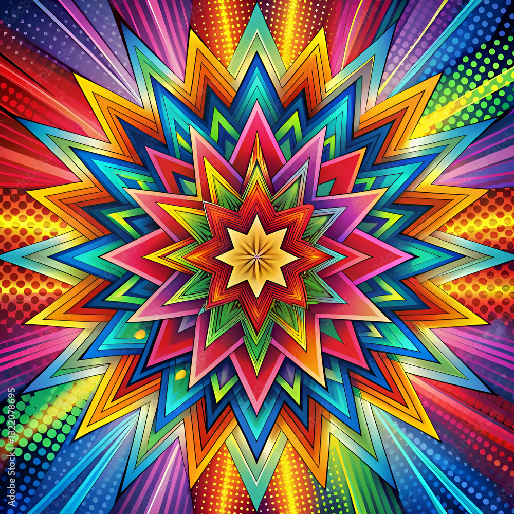 Fototapeta premium A vibrant psychedelic starburst pattern in rainbow colors.