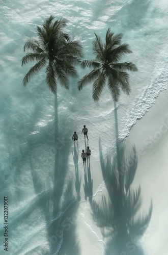 Sunny Beach Day With Palm Trees and People Enjoying the Shoreline