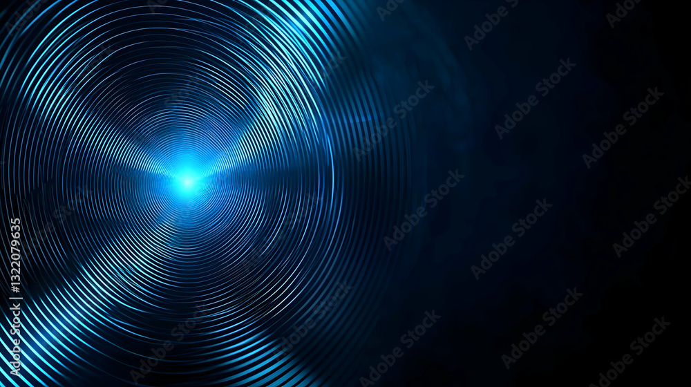 Bright Blue Circular Light Wave Pattern On Dark Background Digital Abstract Technology Bright Blue Circular Light Wave Pattern On Dark Background Digital Abstract Technology