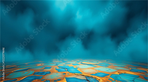 Wallpaper Mural Surreal golden and teal puddle landscape under dramatic turquoise sky Torontodigital.ca