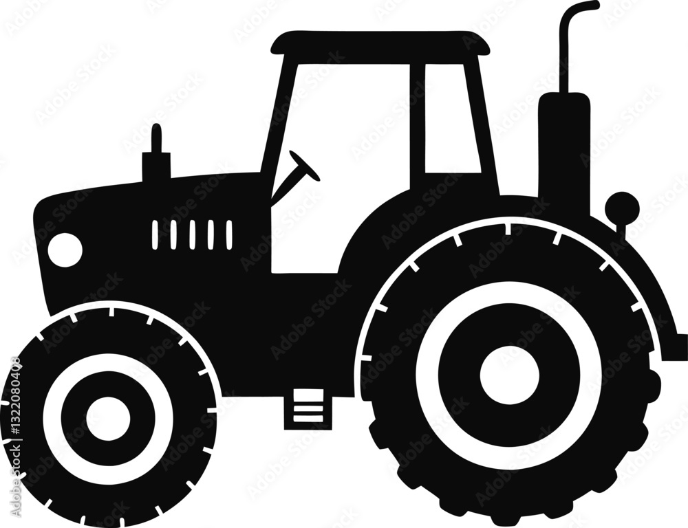 Fototapeta premium Tractor Silhouette Vector, Old Tractor Vector Silhouette Illustration