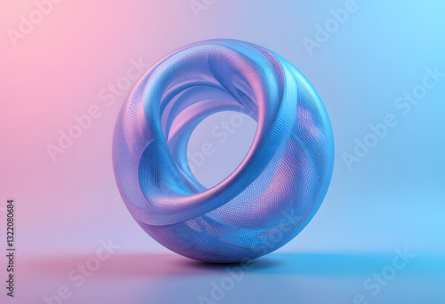 Glass shape with colorful reflections background. 3d rendering illustration. blue glass sphere