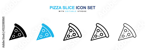 Pizza slice icons vector collection in black and blue colors on white background