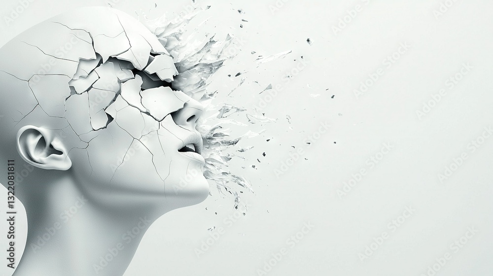 White human head with cracks on top and back White human head with cracks on top and back