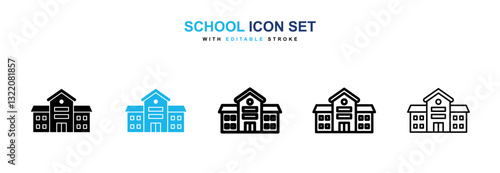 School icons vector collection in black and blue colors on white background