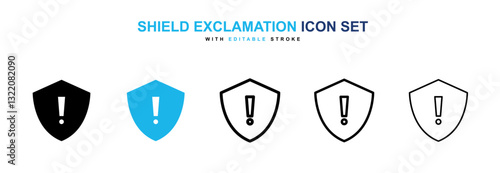 Shield exclamation icons vector collection in black and blue colors on white background