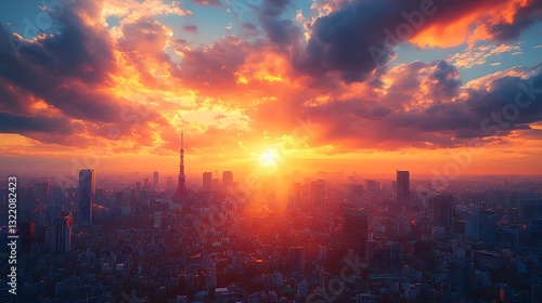 Tower skyline tokyo sunset view high resolution hd photo