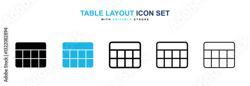 Table layout icons vector collection in black and blue colors on white background