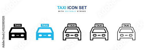 Taxi icons vector collection in black and blue colors on white background