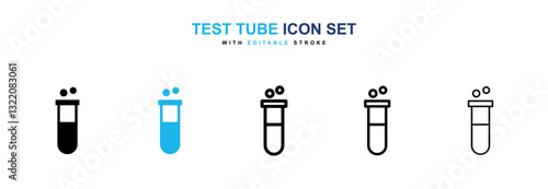 Test tube icons vector collection in black and blue colors on white background