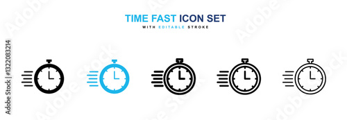 Time fast icons vector collection in black and blue colors on white background