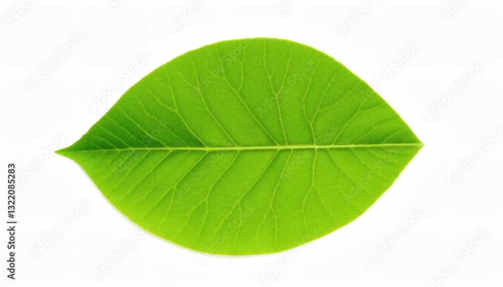 Obraz premium Single Green Leaf on White Background