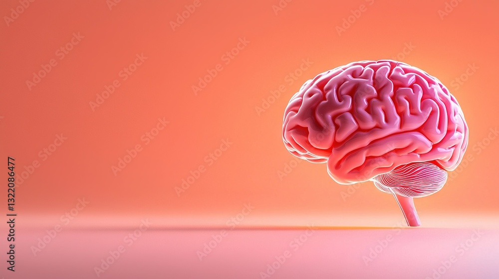 human brain on orange-pink background with reflection on left side human brain on orange-pink background with reflection on left side
