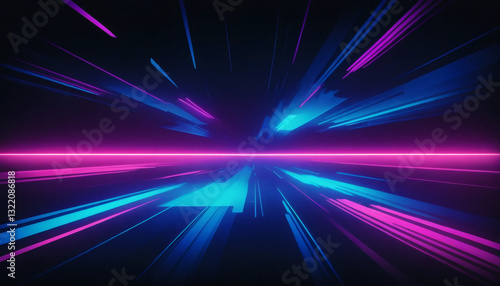 Futuristic neon light leaks overlay with electric blue and magenta streaks glowing against a dark, grainy cinematic background.