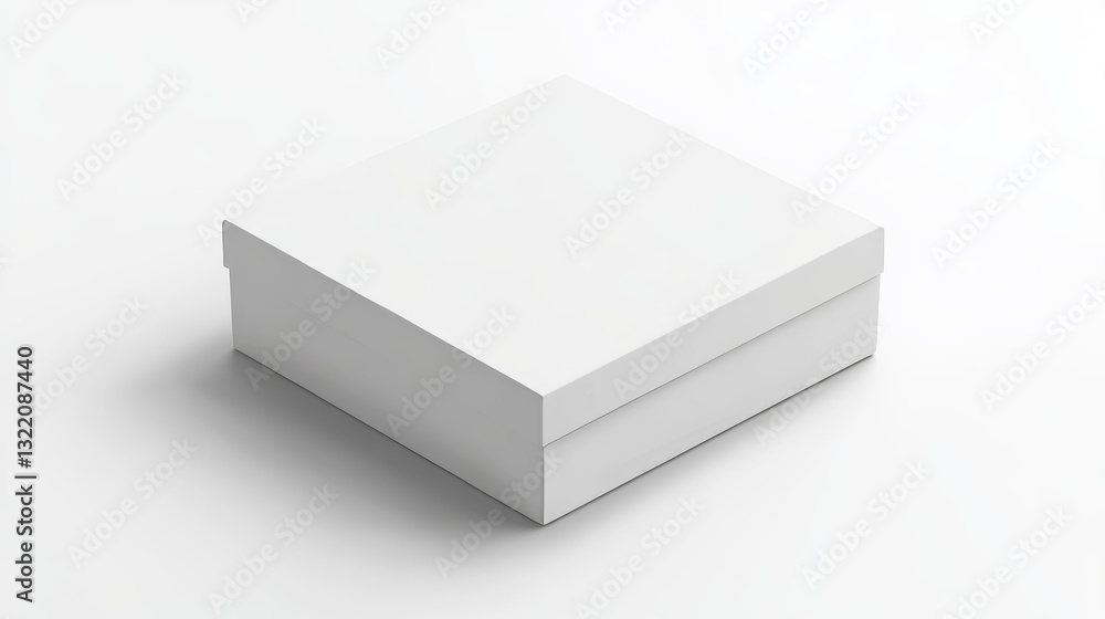 Realistic white blank paper box packaging mockup casting shadow on white background, ideal for product design presentation, branding, and marketing purposes Realistic white blank paper box packaging mockup casting shadow on white background, ideal for product design presentation, branding, and marketing purposes