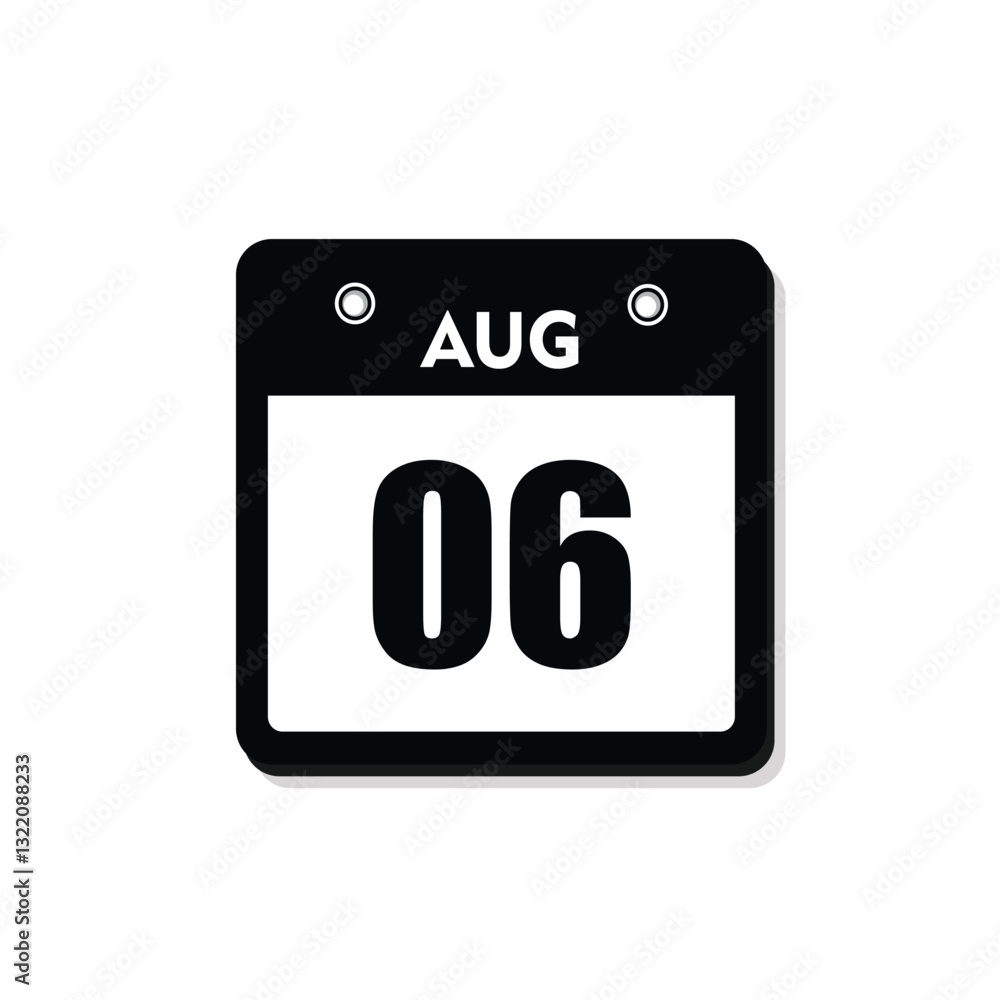 calender icon, 06 august icon with white background calender icon, 06 august icon with white background