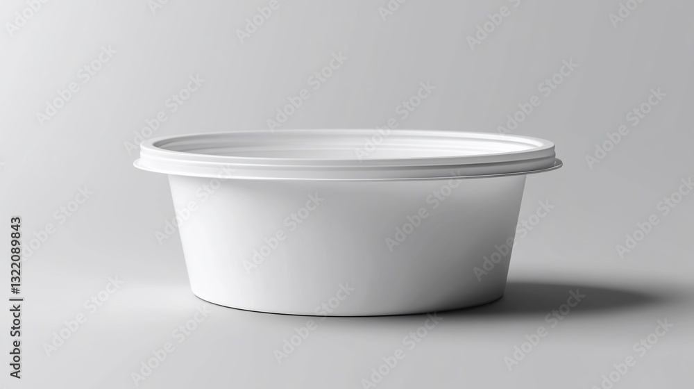 Small, white, rounded plastic container on a white surface, side view, plain and simple Small, white, rounded plastic container on a white surface, side view, plain and simple