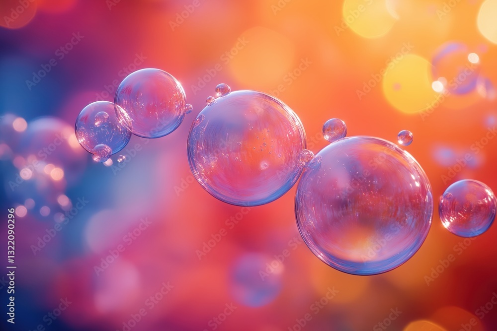Floating glass bubbles shimmering with colorful light in a dreamlike atmosphere Floating glass bubbles shimmering with colorful light in a dreamlike atmosphere