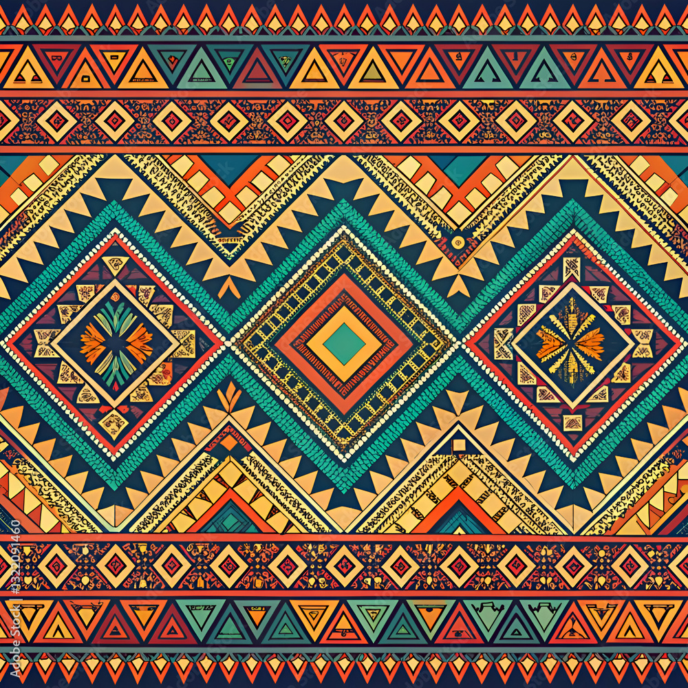 Vibrant Tribal Geometric Pattern in Warm Colors. Vibrant Tribal Geometric Pattern in Warm Colors.