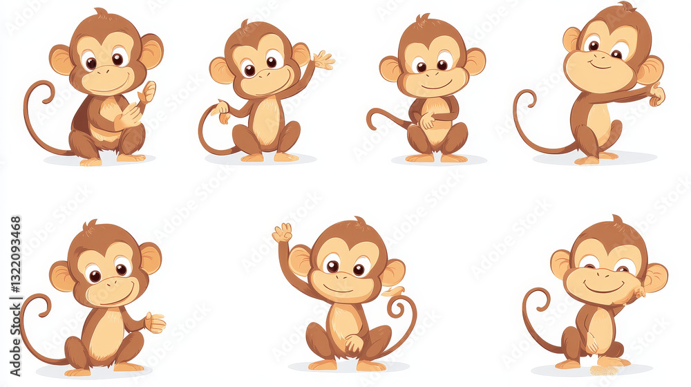 Monkeys collection. Cartoon ape characters in different poses, species and breeds of monkeyshines, cute tropical primates zoo or wildlife concept. Vector set. Climbing, hanging wild animals Monkeys collection. Cartoon ape characters in different poses, species and breeds of monkeyshines, cute tropical primates zoo or wildlife concept. Vector set. Climbing, hanging wild animals