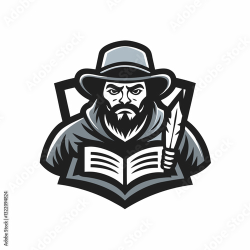 A writer mascot image. Literary club emblem. Flat style. Vector illustration.