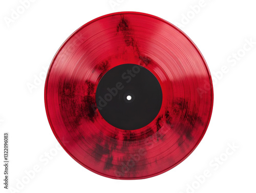 Red vinyl record spinning on a turntable during a session on transportation background